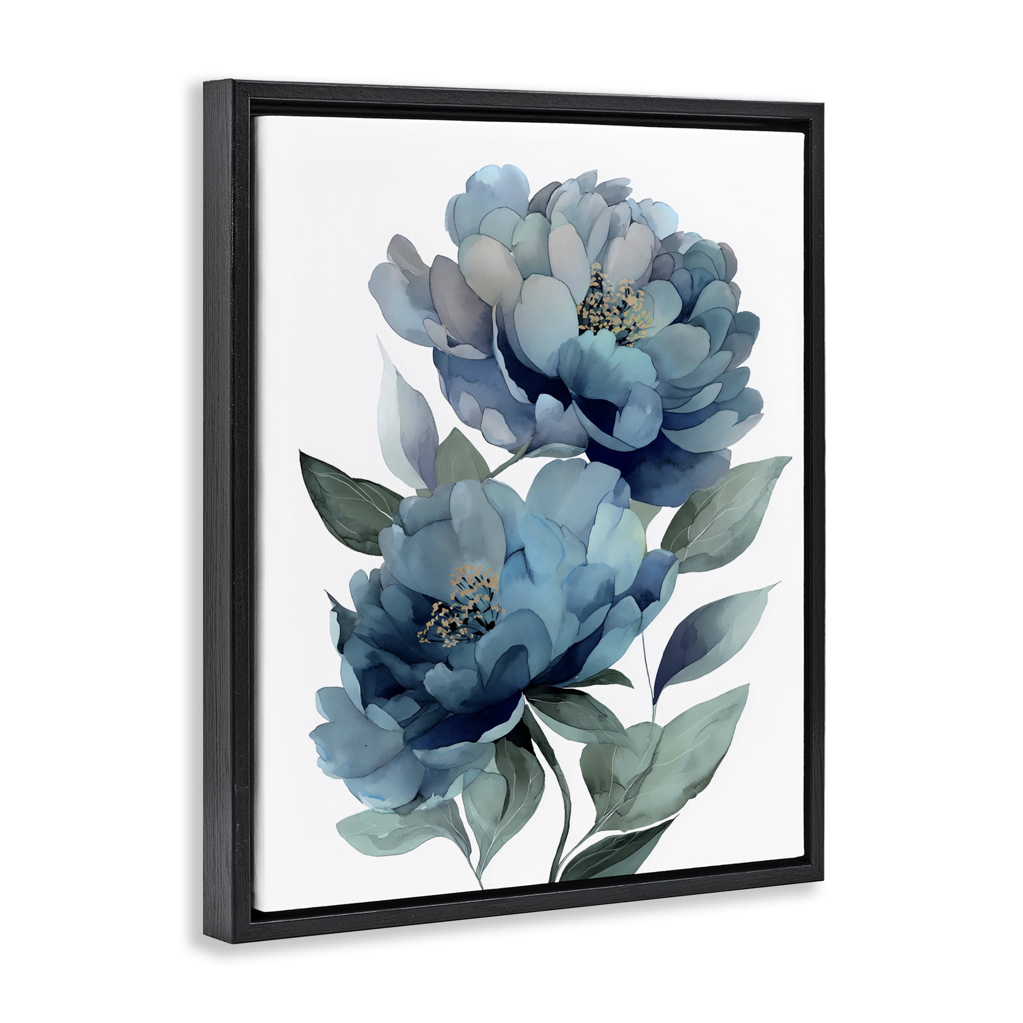 Stupell Industries Two Blue Flowers Serene Peonies Black Framed Floater Canvas Wall Art, design by Franklyn Gregory