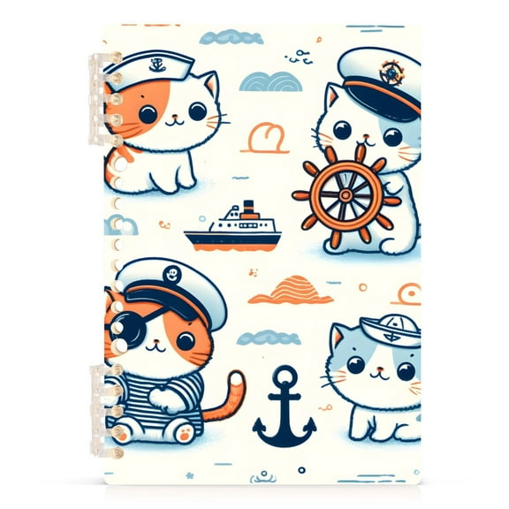 Spiral Notebooks Cute Cat with Sailing 60 Sheets 120 Pages A5 Journal Notepad 8.3x5.7 Inch Thick Adjustable College Ruled Paper