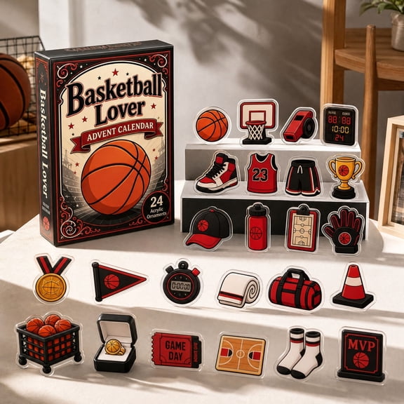 2026 Basketball Theme Christmas Advent Calendar,2D Acrylic Basketball Advent Calendar,24 Days Surprises Countdown Gift