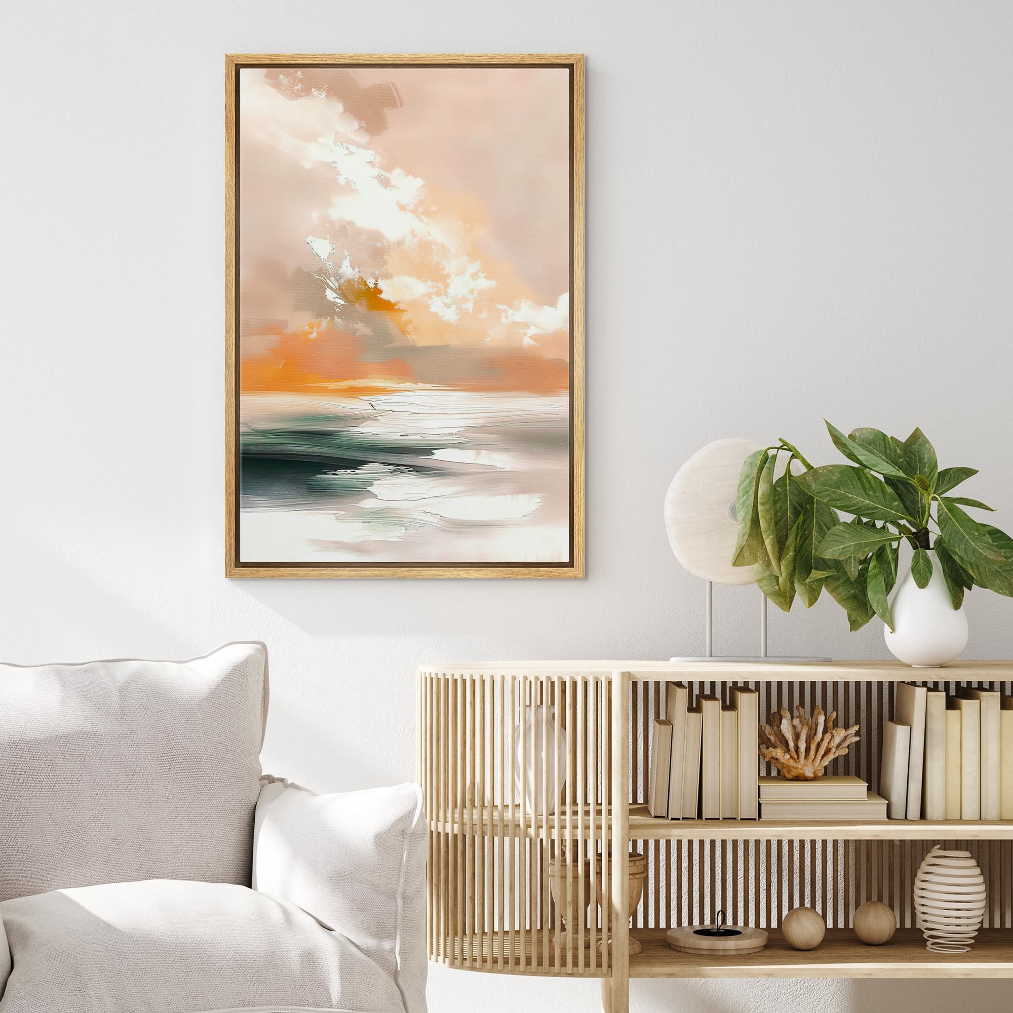 IDEA4WALL Framed Canvas Wall Art Serene Sunset Over Ocean Peaceful