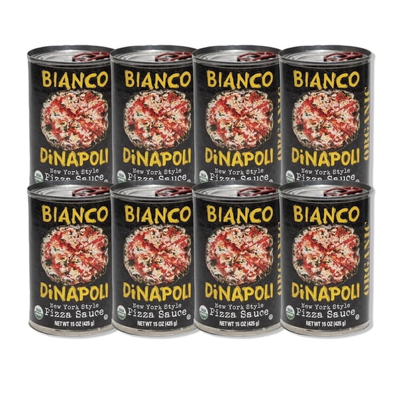 Bianco DiNapoli Organic NY Style Pizza Sauce, 15 Oz (Pack of 8), Vine Ripened California Grown Tomatoes, with Garlic, Spices, & Extra Virgin Olive Oil, Perfect for Homemade Pizza
