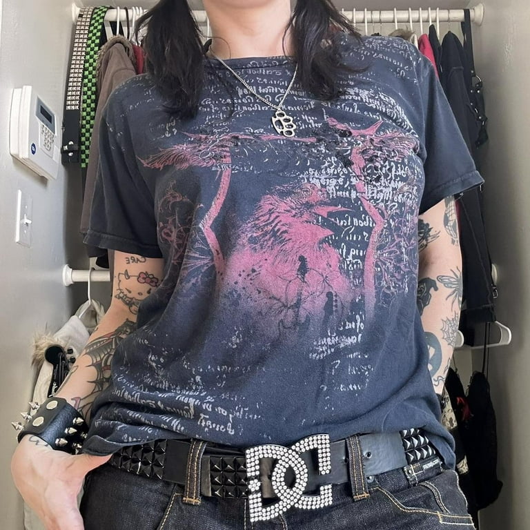 Women Y2K Fairy Grunge Shirt Top Short Sleeve Graphic Print T