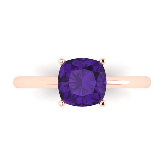Solitaire Engagement Ring for Women - 2ct Natural Amethyst in 14K Rose Gold Promise Ring