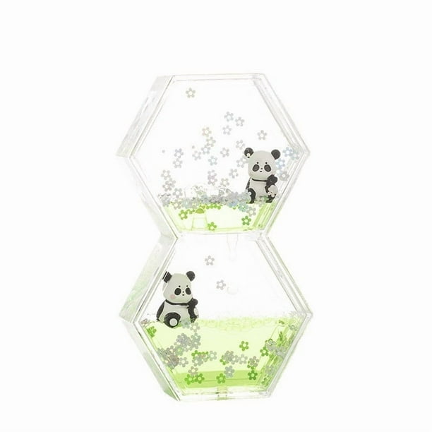 Reloj de arena con forma de panda, 50 ml, con goteo de aceite líquido, adorno decorativo de escritorio, juguete sensorial acrílico para oficina, decoración del hogar, idea de regalo para aliviar el e