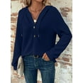 thumbnail image 4 of Sudadera con Capucha de Larga de Punto Gofre para Mujer, con Cordón, Botones, Cuello en V, Informal, con Capucha. Azul Marino L, 4 of 9