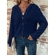 thumbnail image 4 of Sudadera con Capucha de Larga de Punto Gofre para Mujer, con Cordón, Botones, Cuello en V, Informal, con Capucha. Azul Marino XS, 4 of 9