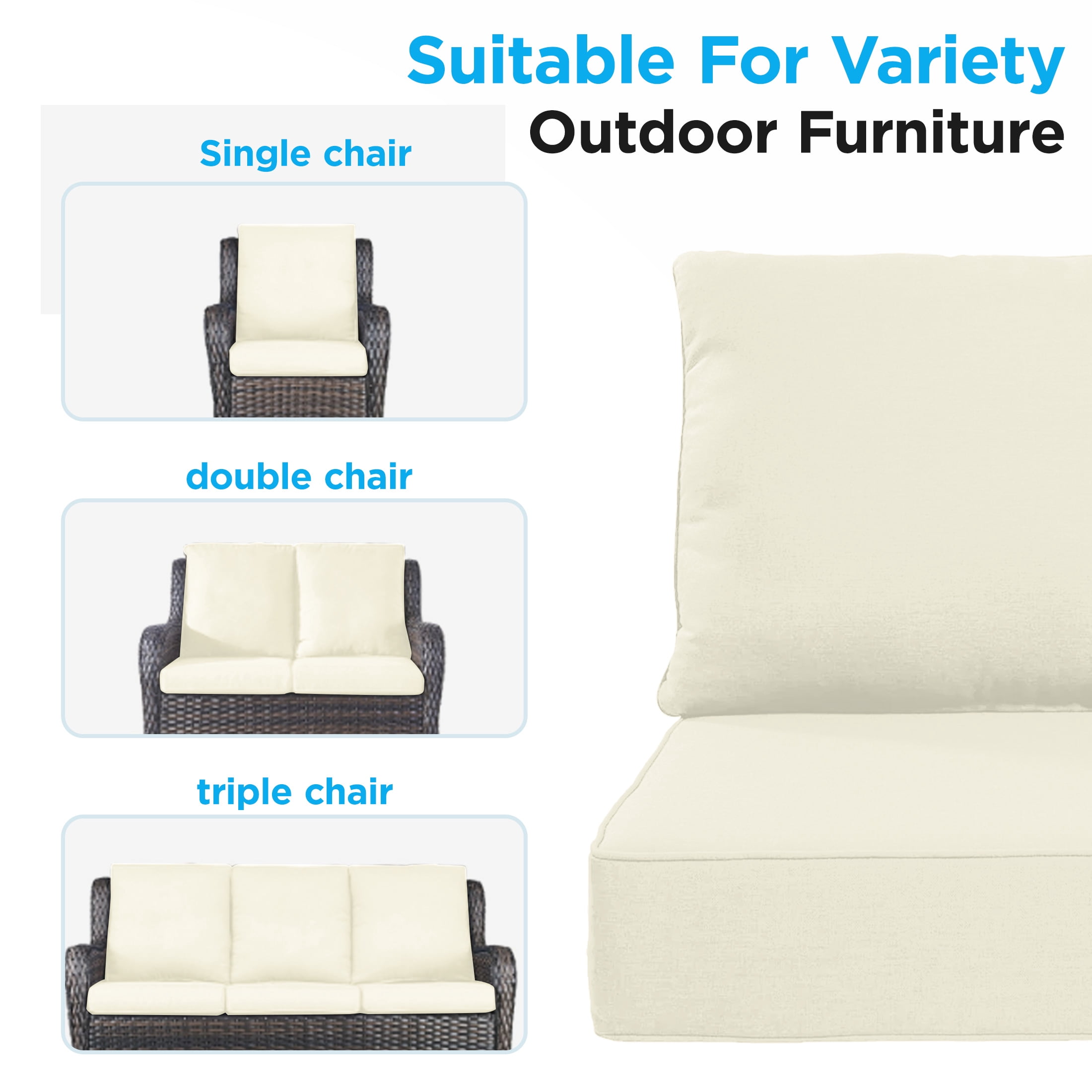 LCGOD Outdoor Chair Cushions Waterproof & Fade-Resistant, Deep Seat Cushion Set, 22x22 Inch, White