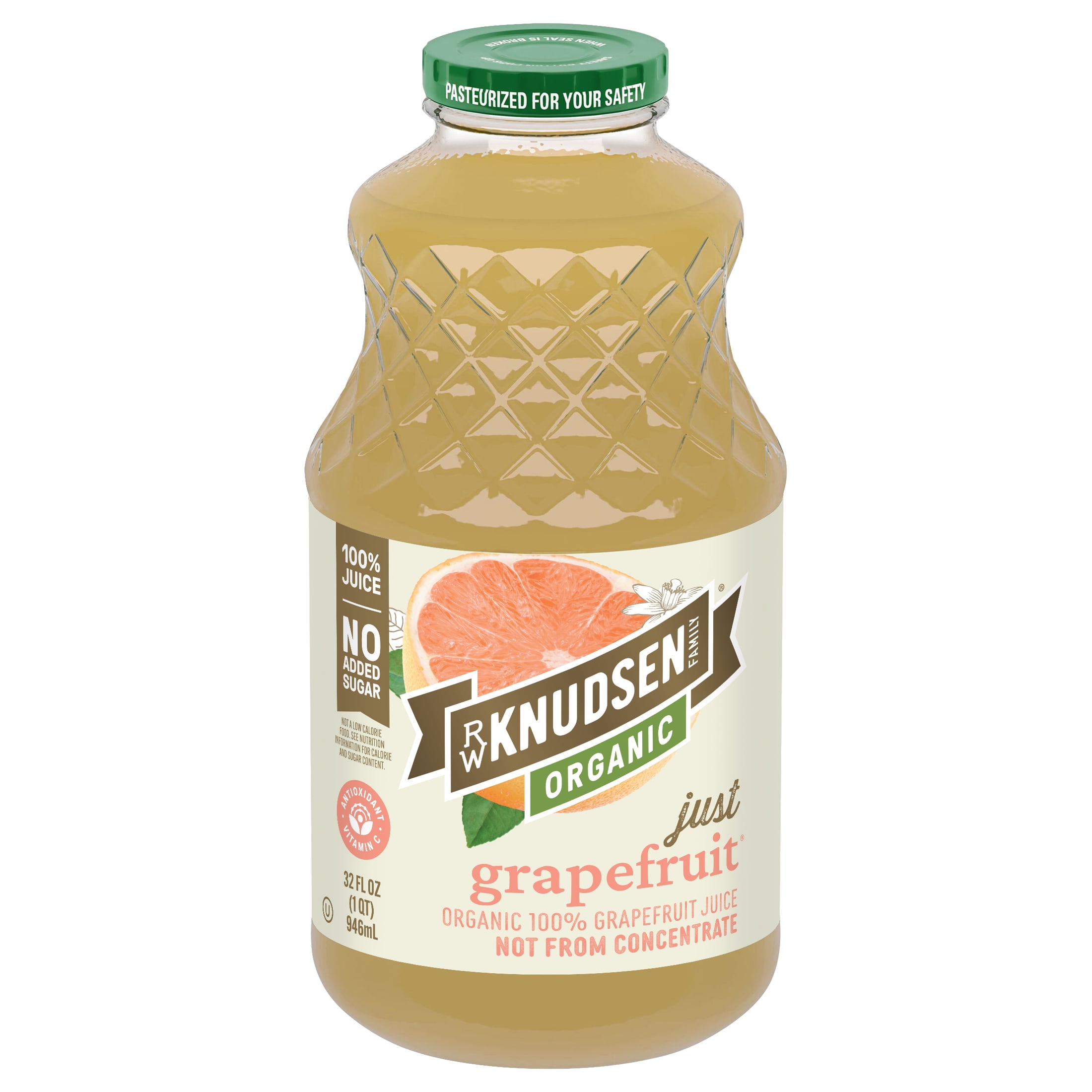 (2 pack) R.W. Knudsen Family Organic Grapefruit Juice, 32 oz, Glass Bottle, Shelf-Stable