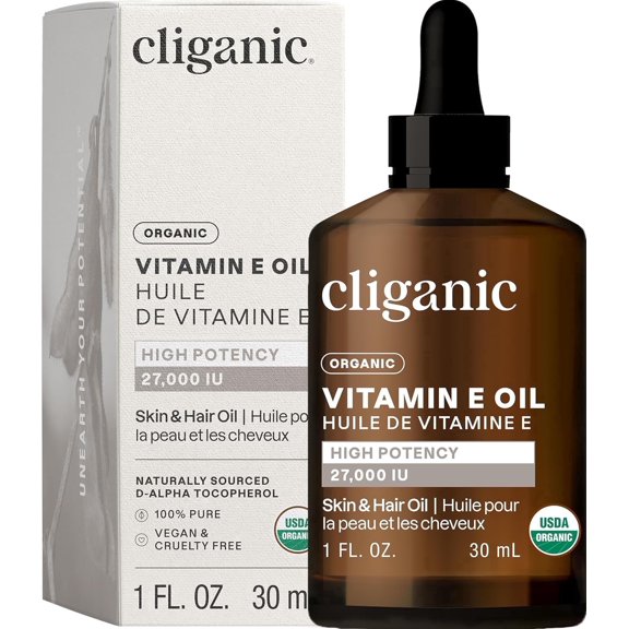 Cliganic Pure Vitamin E Oil for Face, Hair, and Skin with Natural D-Alpha Tocopherol, 23,000 IU, 1 fl oz