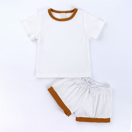 

Cute Girls Outfits Toddlers Kids Girls Boys Fashional Ribbed Soild Short Sleeve Top Short Pants 2pcs Pajamas Sleepwear Outfits Set Pants Set Cotton Clothes