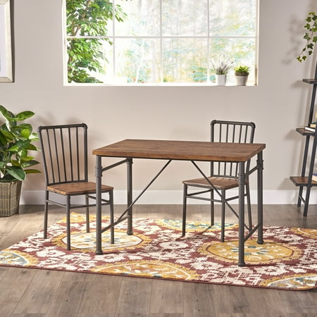 Noble House Keegan Industrial 3 Piece Faux Wood Desk And Chairs