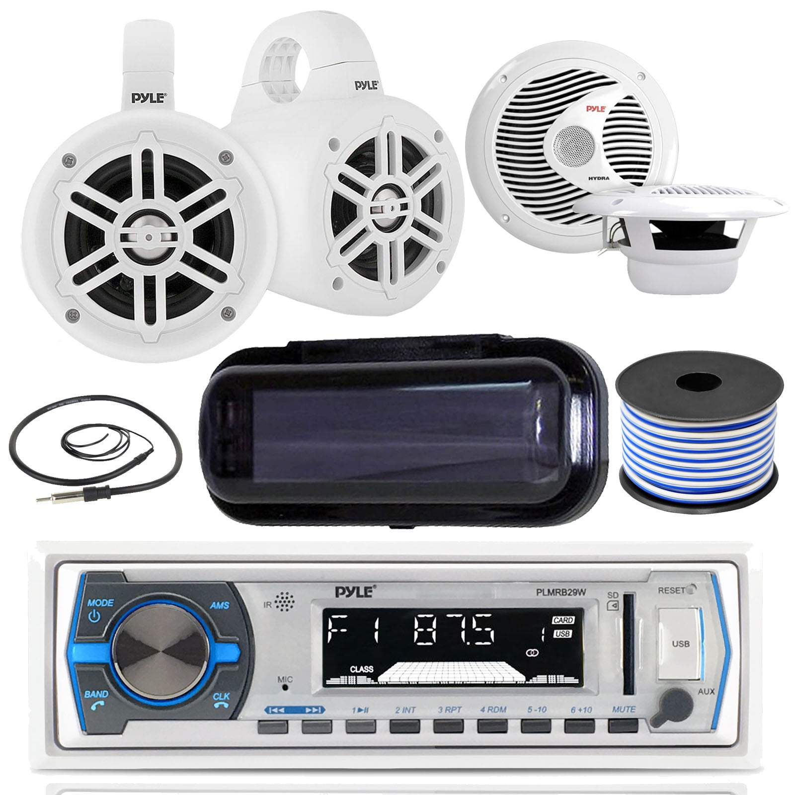 Pyle PLCDBT65MRW Bluetooth Marine Stereo Radio CD Receiver & 2x 6.5'' Speakers 