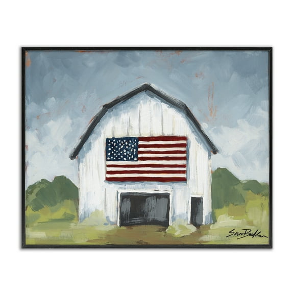 Stupell Industries Patriotic Country Barn Landscape & Nature Painting Black Framed Art Print Wall Art, 14 x 11