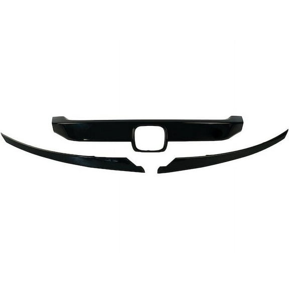 Upper Grille Molding Kit - 3 Piece - Gloss Black - Compatible with 2016 - 2018 Honda Civic (Excludes Si Models) 2017