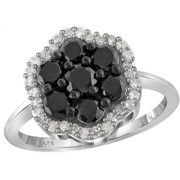 JewelersClub Sterling Silver 1 Carat Black & White diamond Cluster Ring for Women | Diamonds for Everyday Womens Wear