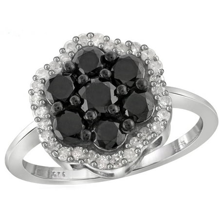 1.00 Carat T.W. Black and White Diamond Cluster Ring in Sterling Silver
