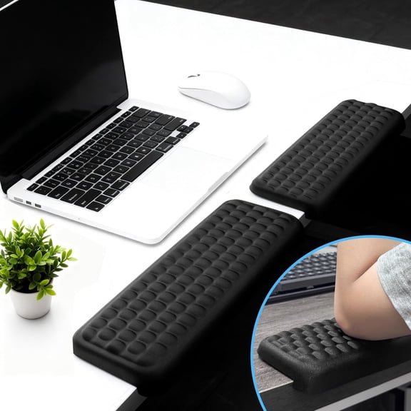 L-Shaped Desk Elbow Pad for Desk, 2-Piece Ergonomic Desk Edge Cushion, Memory Foam Elbow Support Padding with Non-Slip, Wrist Comfort Support for Office Home, Black