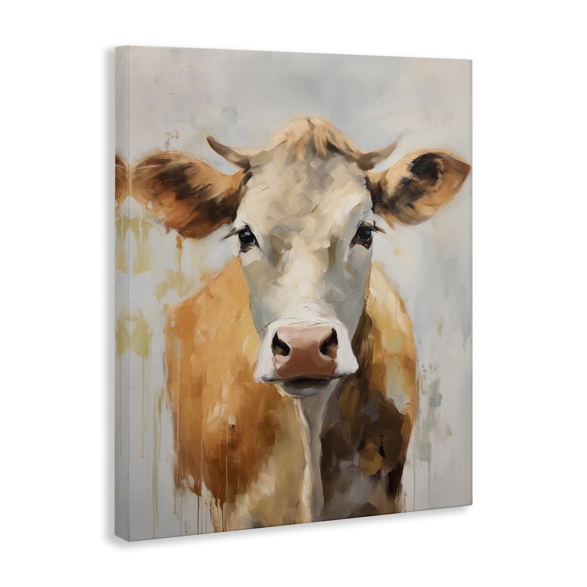 Stupell Industries Paint Drip Jersey Cow Animals Painting Wrapped Canvas Art Print Wall Art, 24 x 30