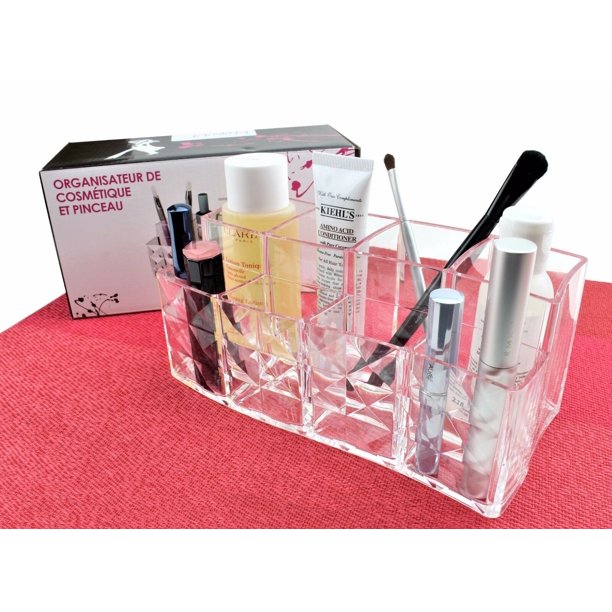 Acrylic Cosmetics & Brush Makeup Organizer w/ 8 Compartments Storage
