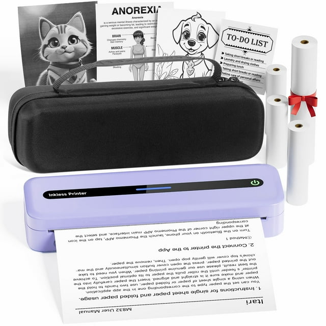 Impresora portátil Itari M832 térmica sin tinta A4 morada con funda