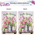 thumbnail image 4 of Hello Spring Tulips Garden Flag Spring Summer Floral Double Sided Rustic Farmland Burlap Yard Lawn Outdoor Decor 12.5x18", 4 of 6