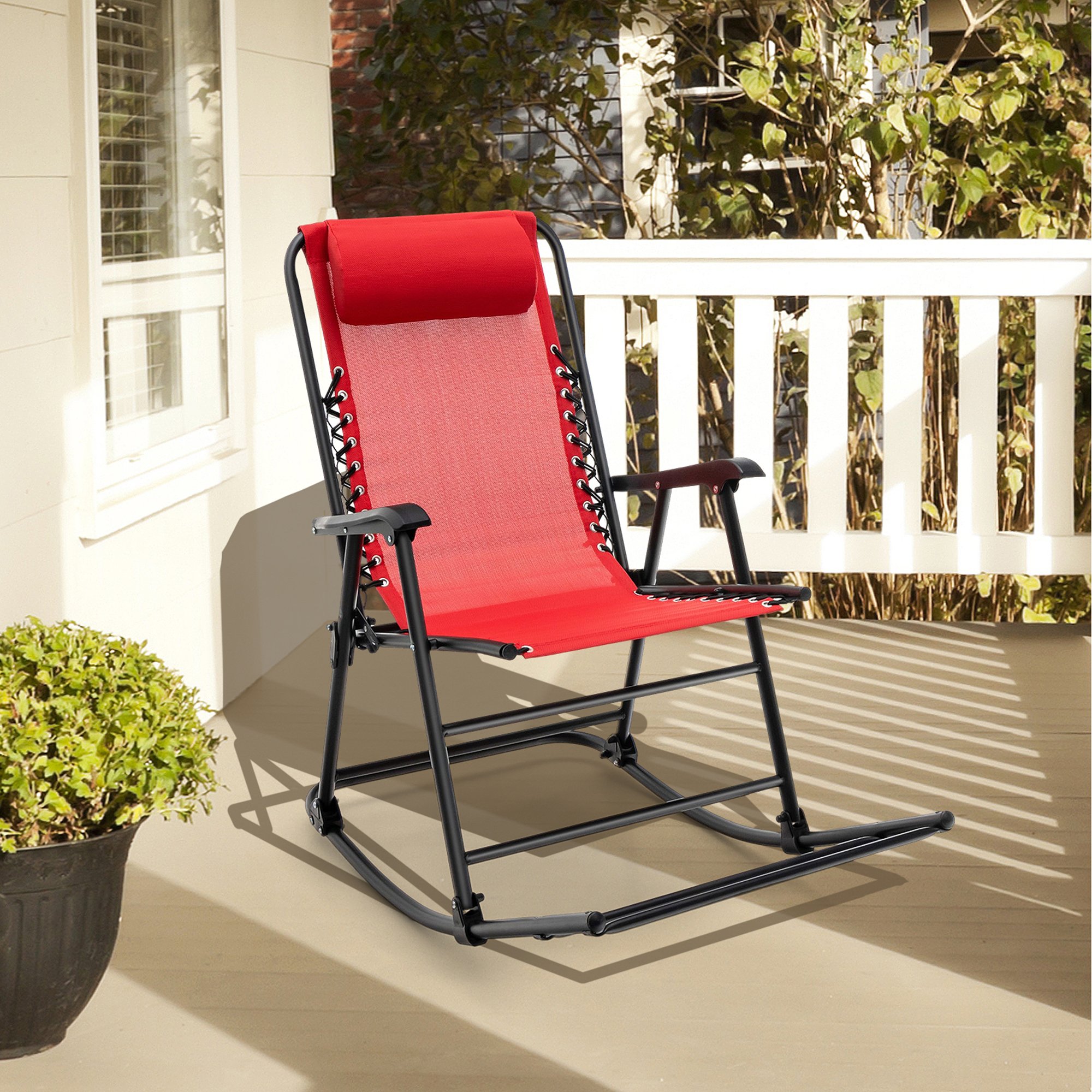 Gymax 2PCS Patio Folding Rocking Chair Outdoor Portable Lounge Rocker Red - image 4 of 10