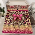 thumbnail image 2 of Manfei Leopard Print Queen Sheet Sets,Jungle Animal Flat Sheet,Pink Cute Bowtie Bowknot Queen Fitted Sheet For Girls Boys,Breathable Home Decor,4 Pieces, 2 of 7
