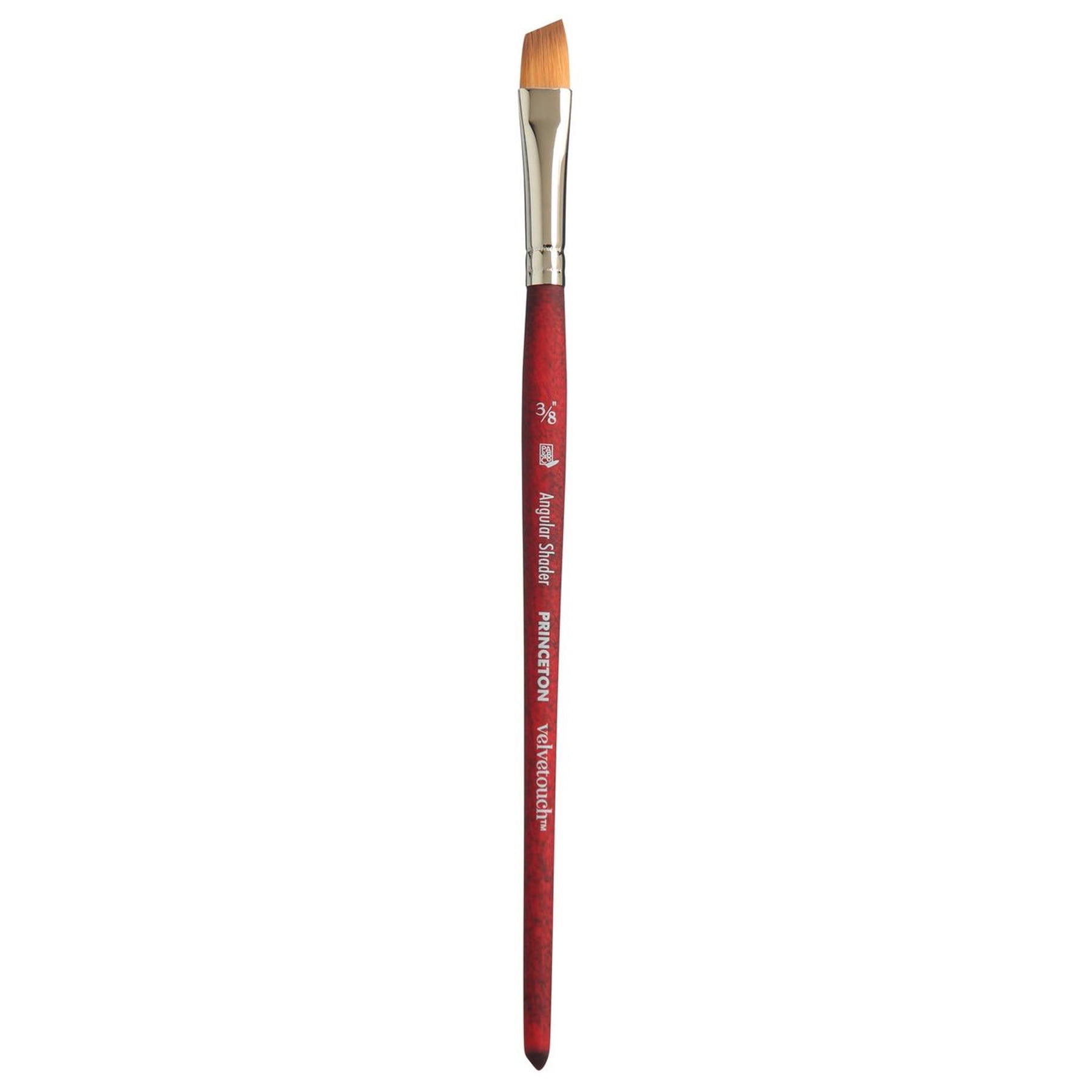 Princeton Velvetouch Angle Shader Brush, Synthetic Bristles, Short Handle Mixed Media Paint Brush, Scarlet, Size 3/8 inch, Pack of 3
