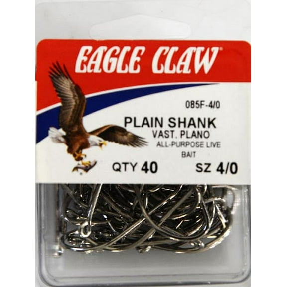 Eagle Claw 085FH-4/0 Plain Shank Hook, Nickel, Size 4/0, 40 Pack
