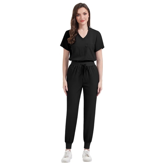 Niaahinn Women's Scrubs Set - V-Neck Top & Drawstring Jogger Scrub Pant for Nursing Uniforms, 9 colors