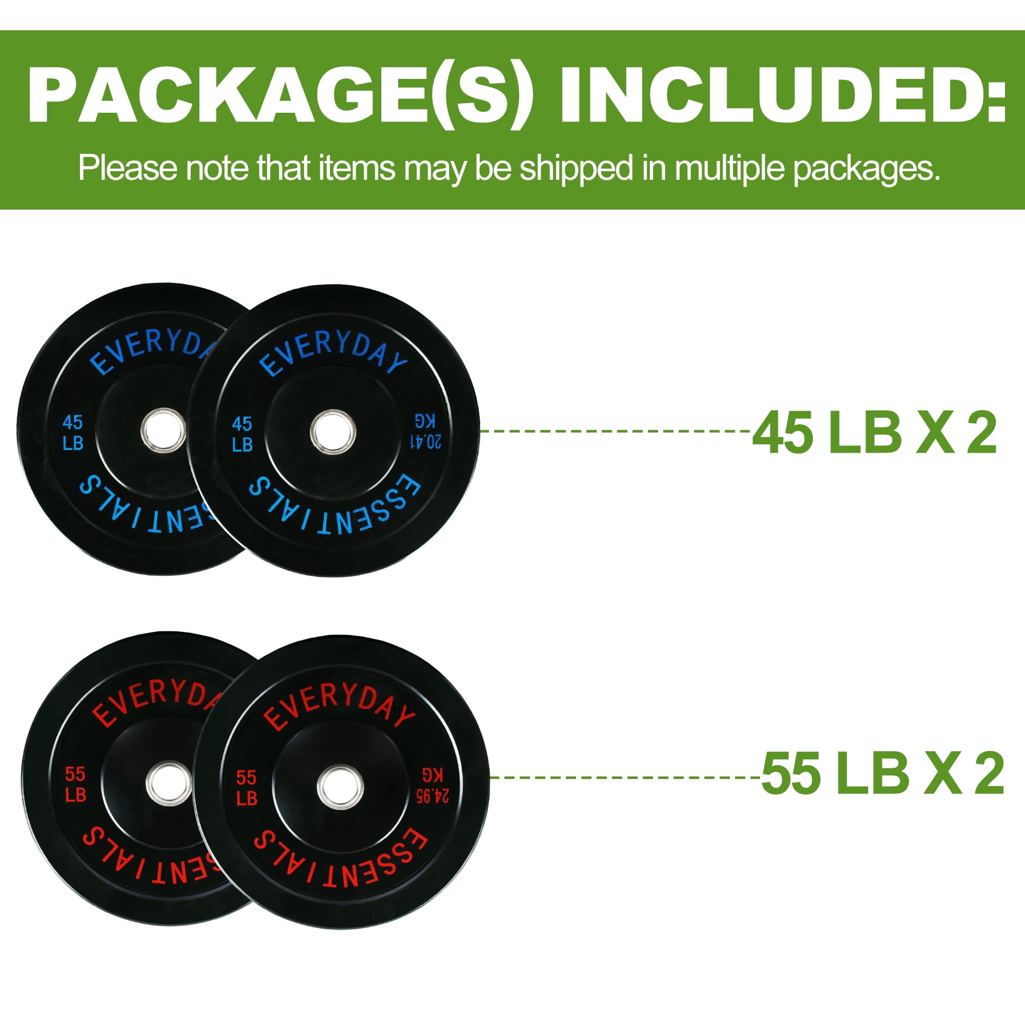 FlexWave 200LB Olympic Bumper Plate Set, 2-Inch Rubber Weight Plates with Steel Hub for Strength Training & Home Gym