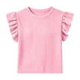 thumbnail image 3 of Teylalorva Kids Girls T-Shirt Ruffle Sleeve Crew Neck Lightweight Summer Casual Daily Tee Pink Size 6, 3 of 8