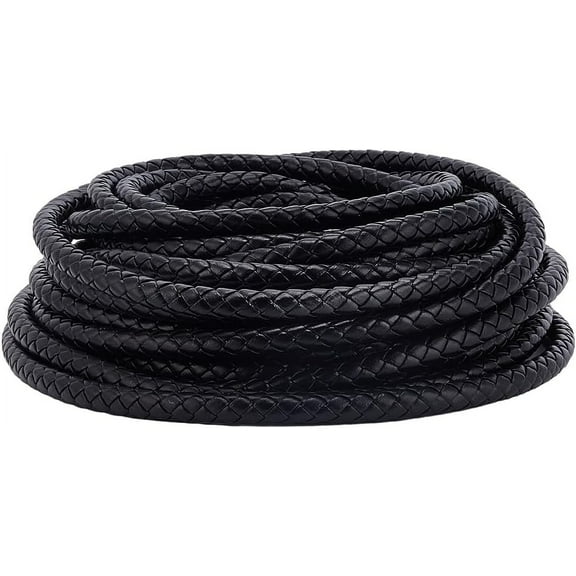 10.94 Yards(10m) Leathers Cord 8mm Wide Black Folded Bolo Tie Cord Rope Lace with Spool Round PU Leathers Cord String Rope for DIY Necklaces Bracelets Jewelry Making