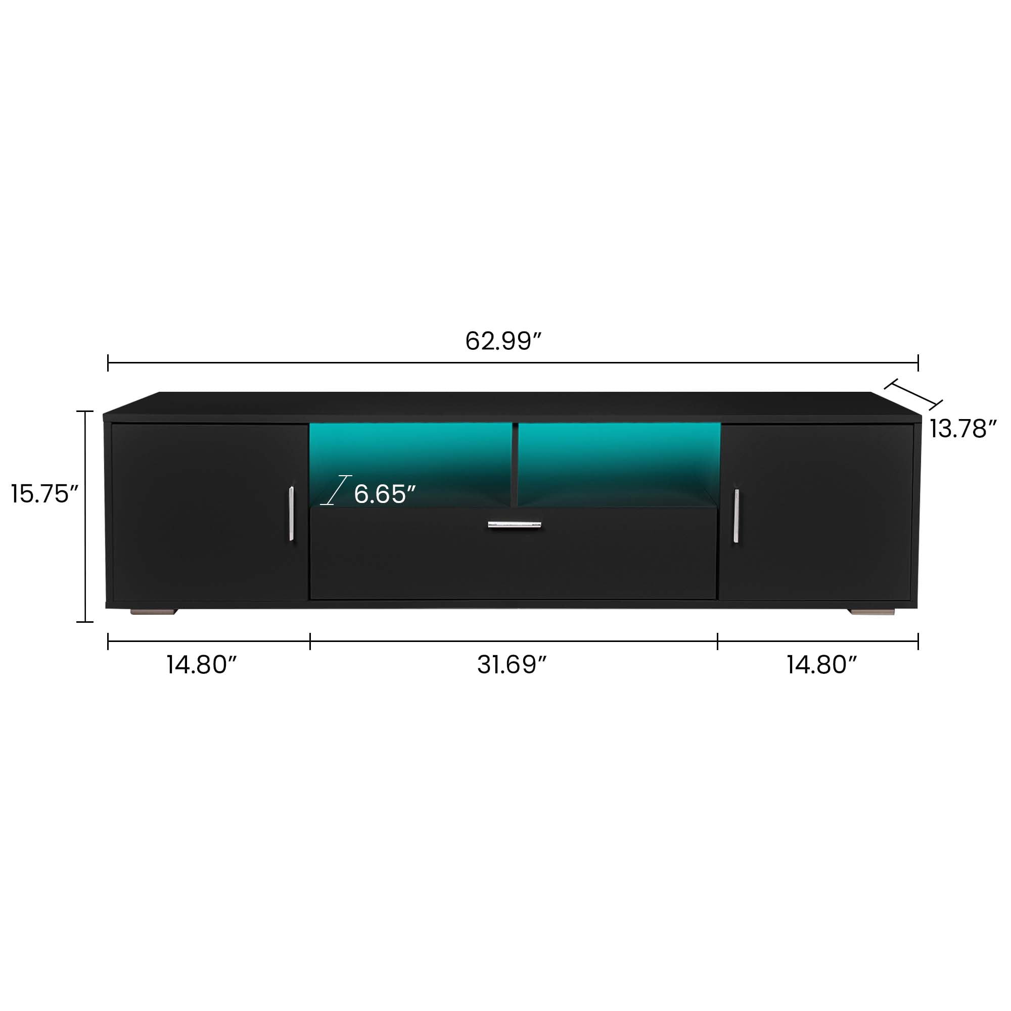 Aukfa Modern TV Stand with LED Light for TVs up to 70" - Entertainment Center TV Cabinet for Living Room - Black