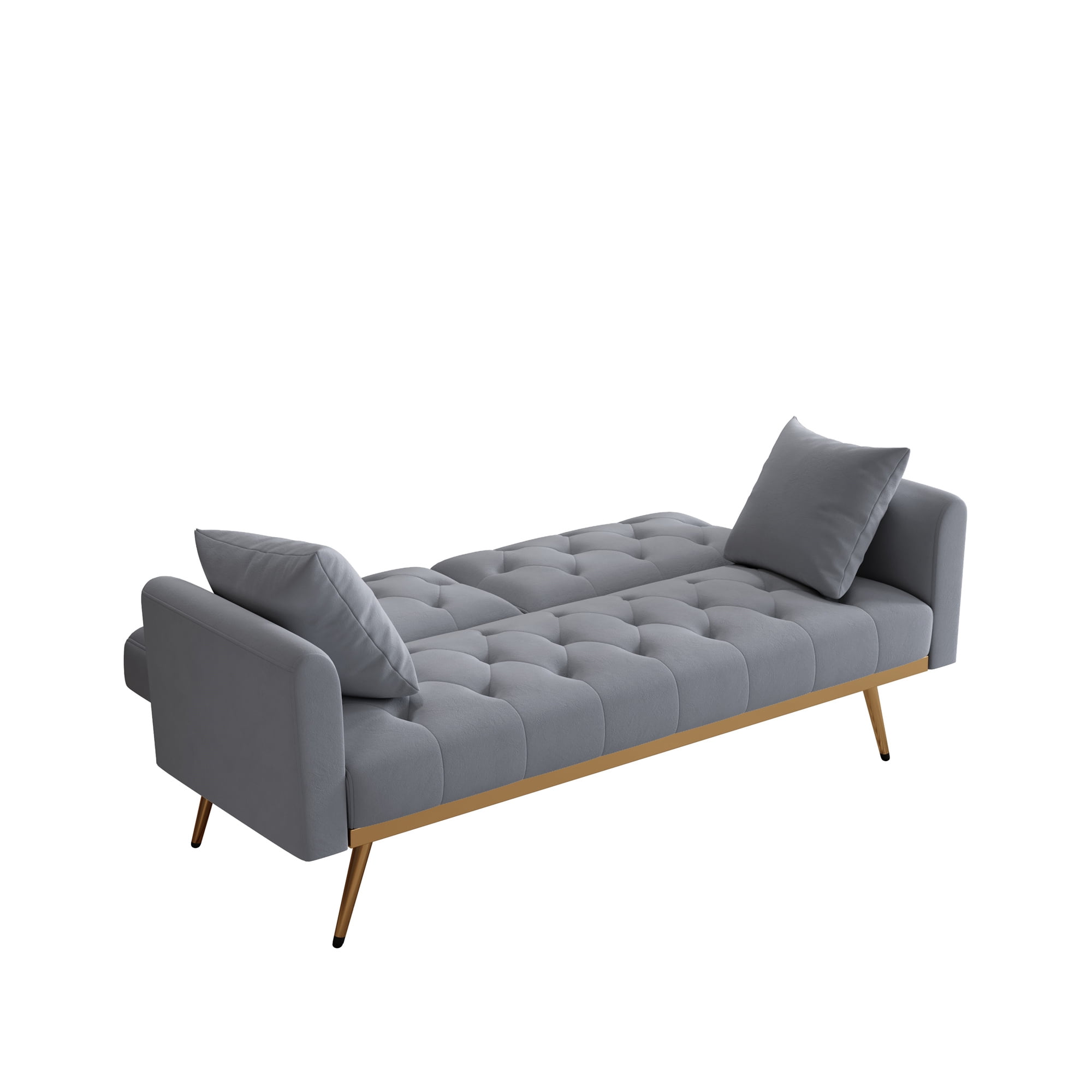 Aukfa Velvet Futon Convertible Sofa Bed for Home Office, 2 Pillows, Upgraded Metal Base, Gray