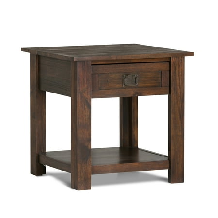 Square Trunk Side Table Brooklyn + Max Sullivan Solid Acacia Wood 22 inch Wide Square Rustic End Side Table in Distressed Charcoal Brown ()
