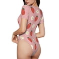 thumbnail image 3 of KLL Women 's Crew Neck Bodysuit Jumpsuits Strawberry Print Short onesies Stretch T Shirts, 3 of 7