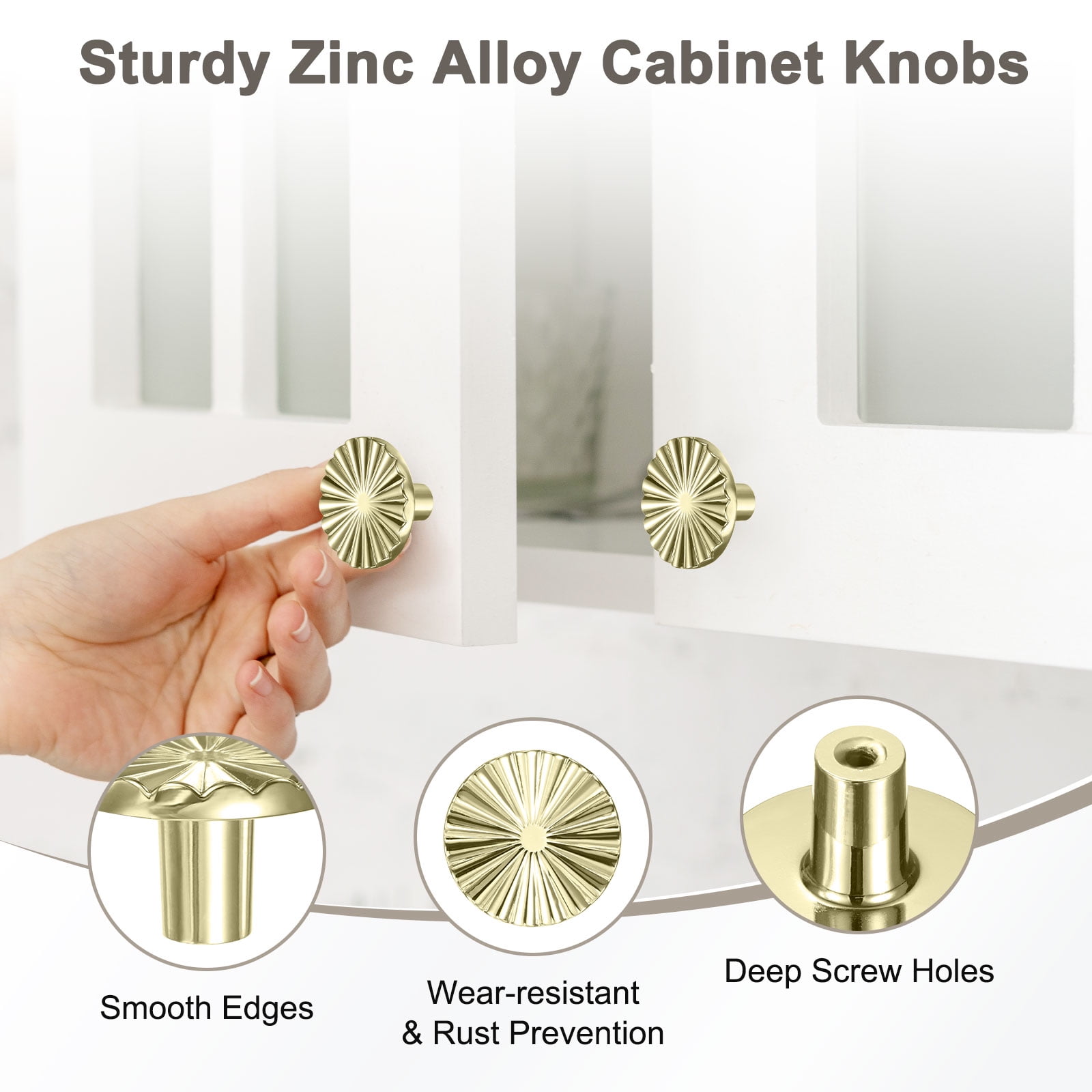 Uxcell 10-Pack Bright Gold Cabinet Knobs, 1.46" Kitchen Cabinet Pulls Zinc Alloy Round Cupboard Drawers Hardware