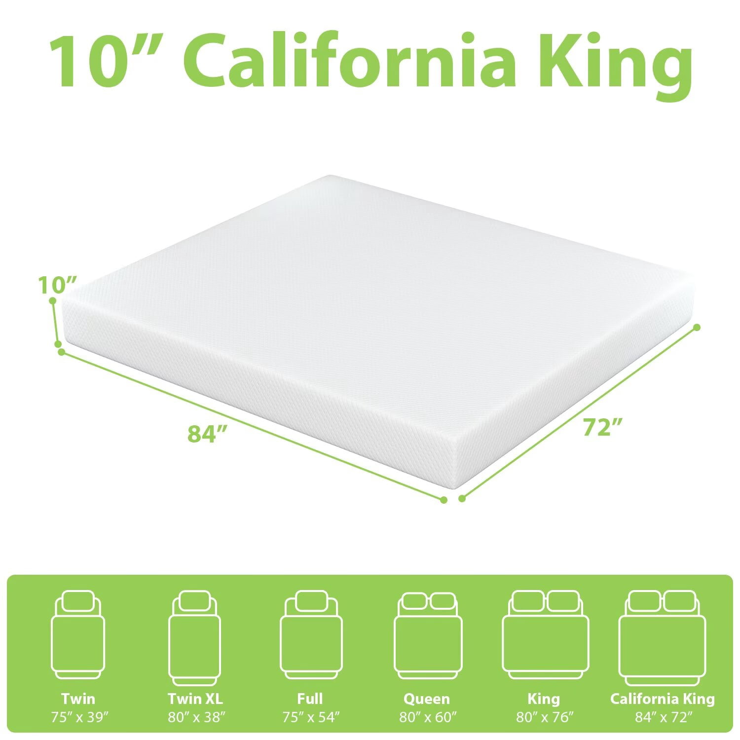 YRLLENSDAN, 10 Inch California King Mattress Medium Firm Mattress Fiberglass Free Certipur-Us Certified Cool Sleep & Comfy Support California King Mattress in a Box California