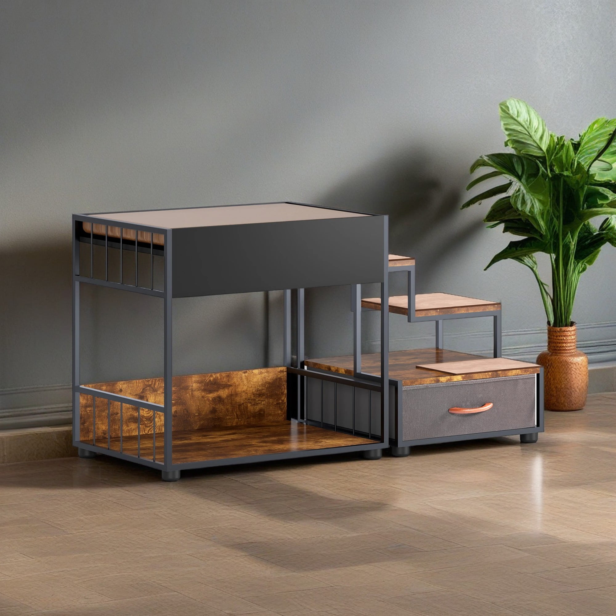 Pefilos 47" Pet Stairs Window Perch, Bunk Beds for Dogs Bedside Lounge Elevated Dog Bed, Multi-Level Platform with Non-Slip Pad and Storage, Brown Pefilos 47" Pet Stairs Window Perch, Bunk Beds for Dogs Bedside Lounge Elevated Dog Bed, Multi-Level Platform with Non-Slip Pad and Storage, Brown