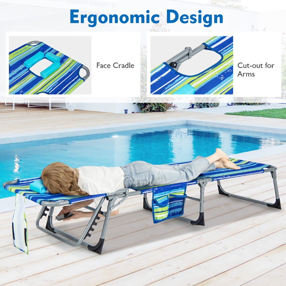 Aimee Lii Folding Beach Lounge Chair with Pillow for Outdoor, Patio Loungers, Blue & Green