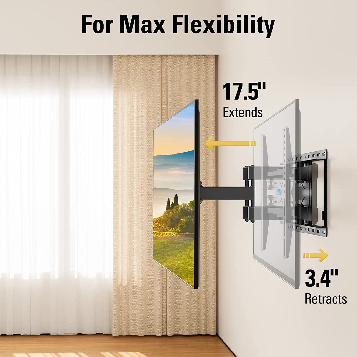 Wall Mount for 32-65 Inch Television,Mount with Swivel and Tilt, Full Motion Bracket with Articulating Dual Arms, Fits 16inch Studs, Max VESA 400X400 mm, 99lbs