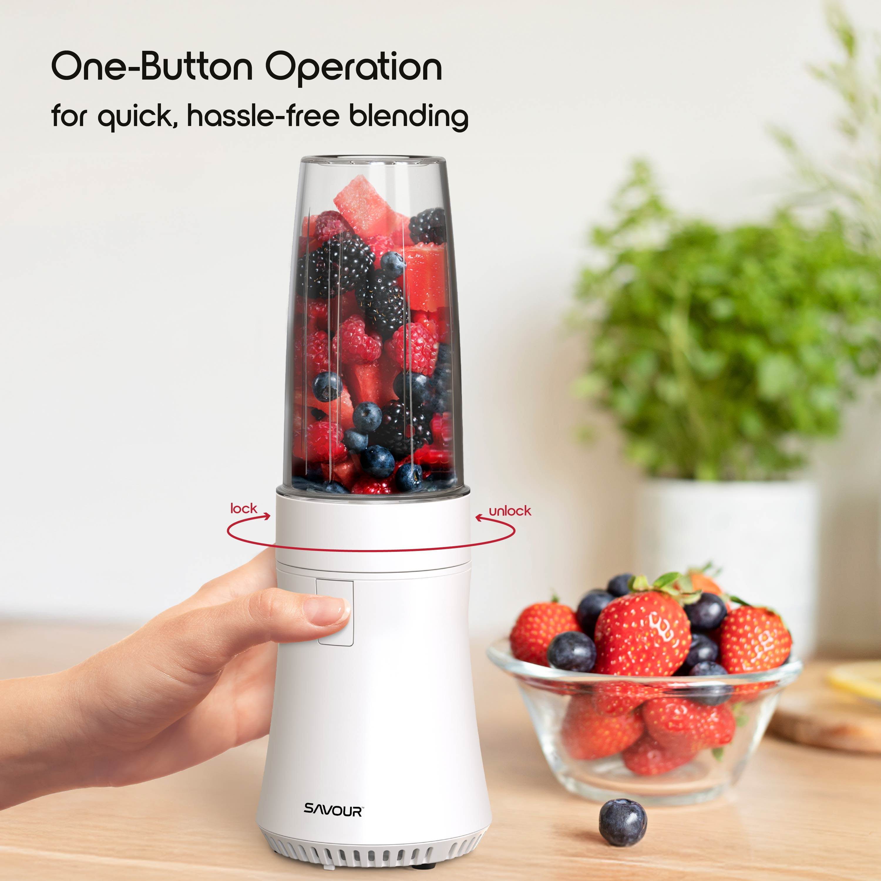 Savour by Tzumi 300W Mini Smoothie Blender – 18oz. Countertop Mini Blender for Smoothies, Sauces, Cocktails and More