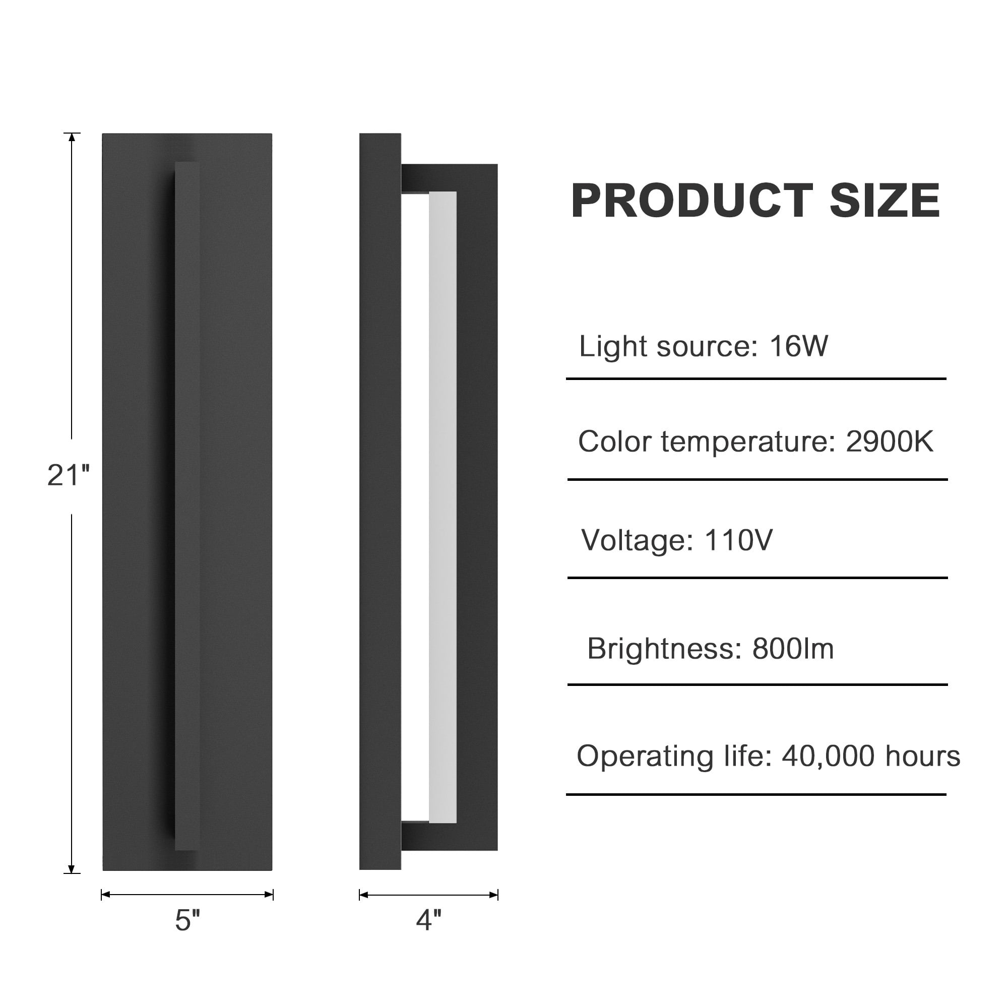ANMINY 21" Modern LED Outdoor Wall Lights Black Aluminum Exterior Lighting Fixtures Wall Mount IP65 Waterproof Outside Sconce Light for House Garage Porch Patio