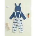 thumbnail image 5 of Baby Toddler Boy Easter Outfits 3 6 9 12 18 Months Letter Long Sleeve Romper with Tractor Pattern Suspender Pants and Hat 3 Pcs Clothing Set, 5 of 9