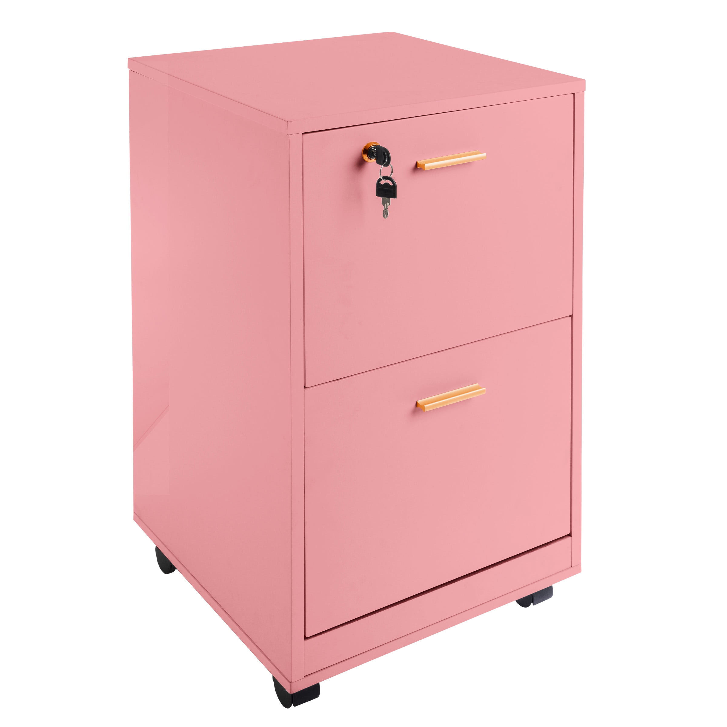 Lavish Home 2 Drawer File Cabinet - Rolling Filing Cabinet with Lock for Home Office Essentials (Pink)