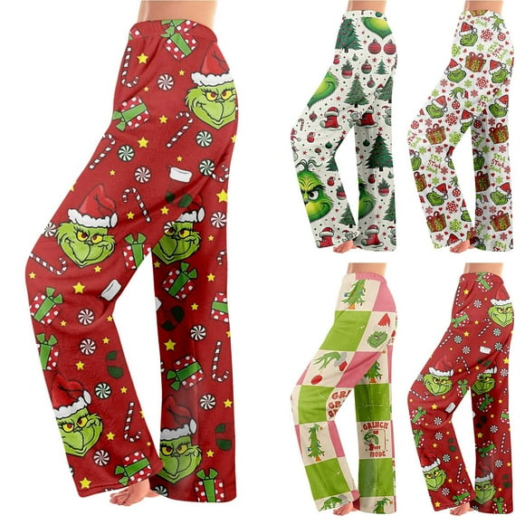 Pyjama de Noël Anime Pantalon de Pyjama Femme Mignon Duveteux Dessin Animé Chat Flanelle Noël Kawaii Pantalon de Pyjama