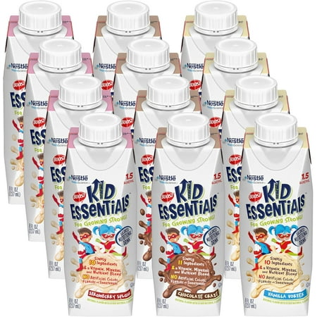 Kid Essentials 1.5 Balanced Nutritional Drink Variety Pack,Strawberry Splash,Chocolate Craze,Vanilla Vortex, 8 FL OZ Bottles (12 CT)