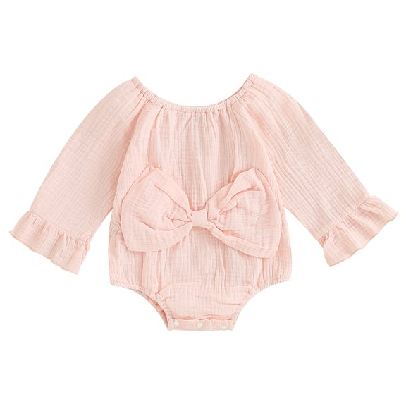Newborn Baby Girl Ruffle Long Sleeve Romper 3M 6M 12M 18M  Bowknot Cotton Linen Onesie Bodysuit Cute Fall Outfit Clothes