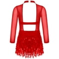 thumbnail image 4 of Zaldita Girls Mesh Splice Shiny Sequined Long Sleeve Tassel Dress Latin Salsa Samba Jazz Modern Ballroom Dancewear Red 10, 4 of 6